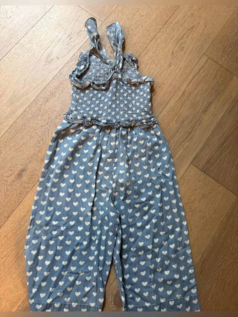 Hatley Girls Blue Chambray Heart Jumpsuit Romper Size 5